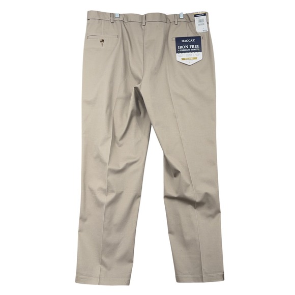 Haggar Mens Khaki Pleated Classic Fit Stretch Twill Dress Pants 44W X 32L - Picture 2 of 7